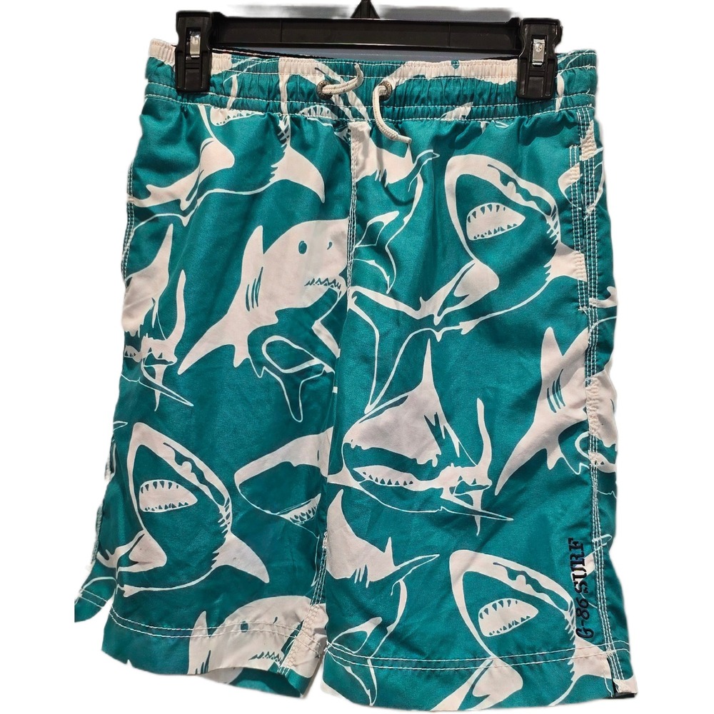 Gap Kids Boys XXL 14-16 Shark Print Swim Trunks Teal Green Board Shorts G86 Surf